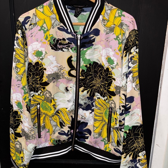Ashley Stewart Floral Bomber Jacket - Yellow, Black & Pink Women Size 22/24 3XL - Picture 2 of 7